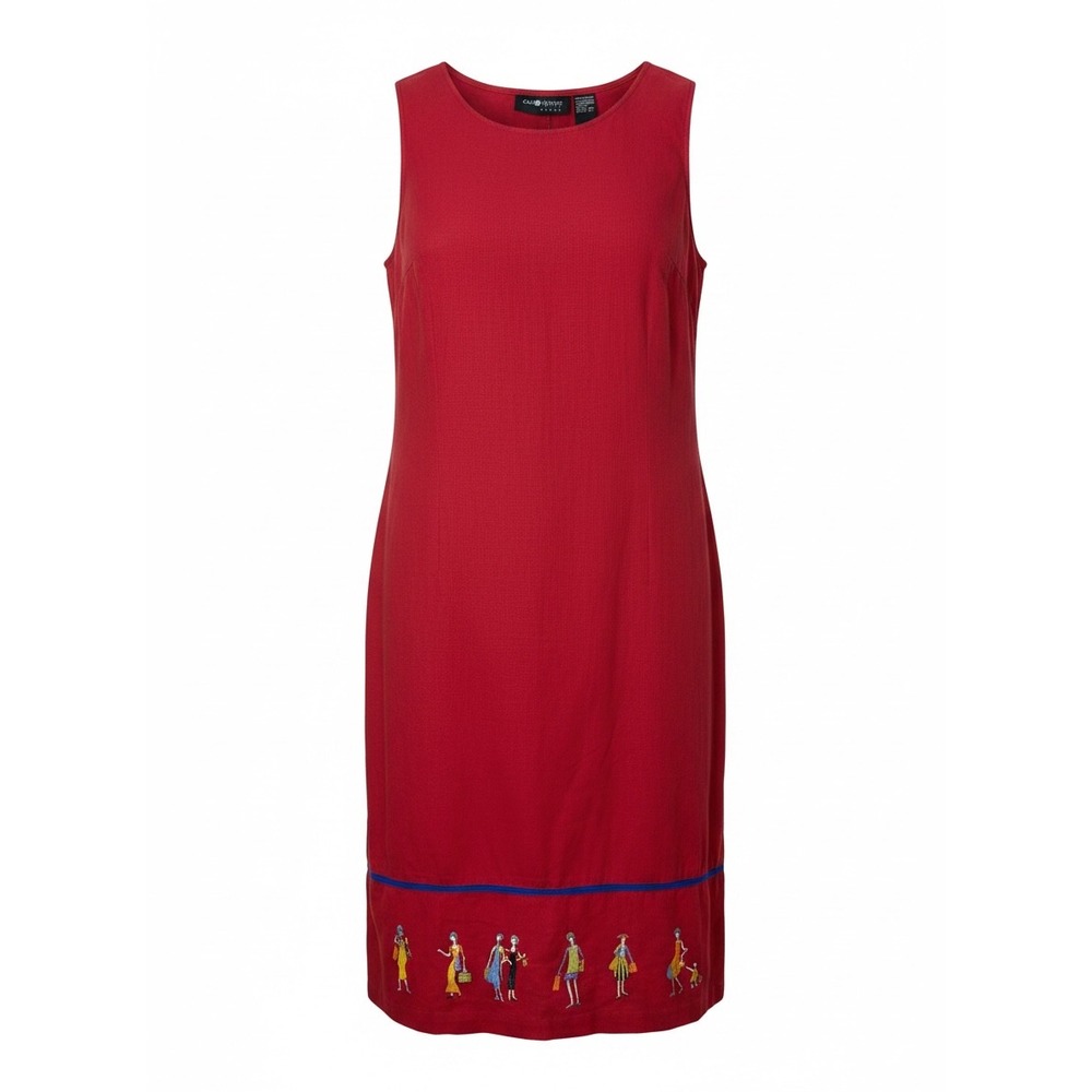 Sag Harbor Woman Red‎ Linen Blend Shopping Graphic Sleeveless Midi Dress 24W